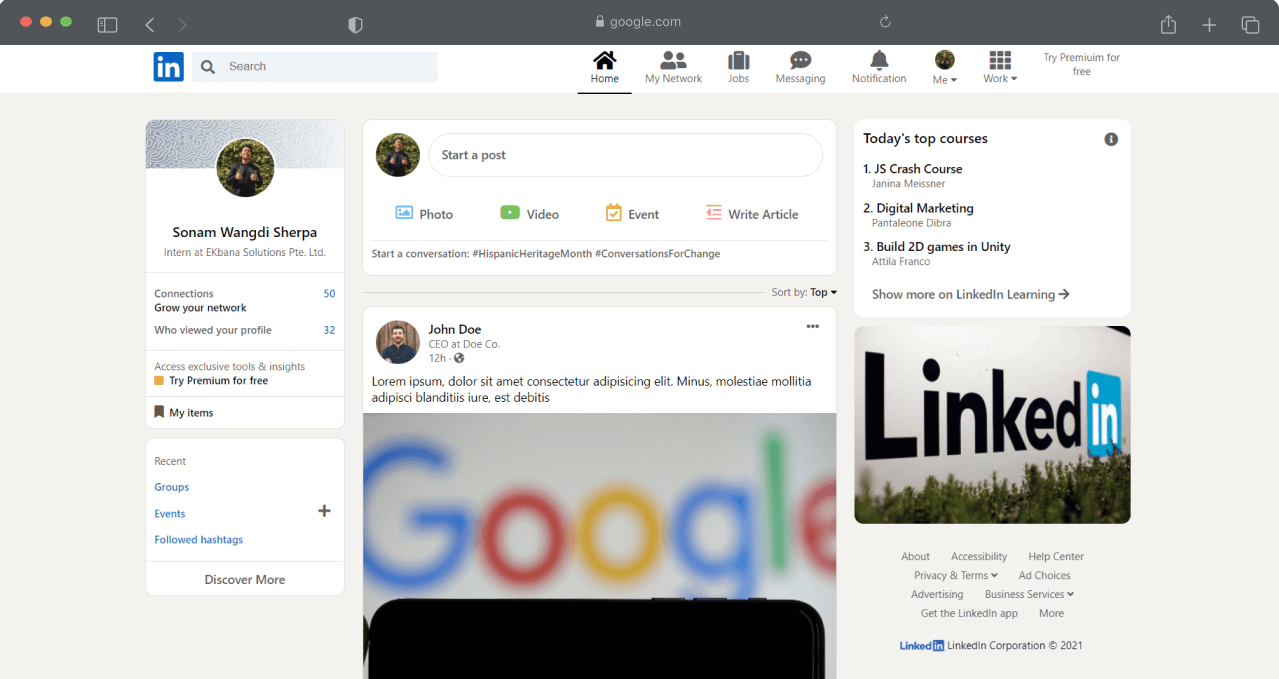 Linkedin UI Clone